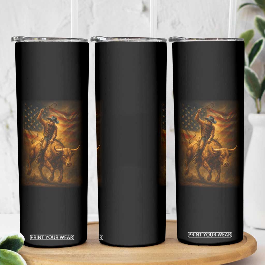 Patriotic Cowboy Skinny Tumbler American Bucking Bull Rider USA Rodeo Art TS12 Print Your Wear