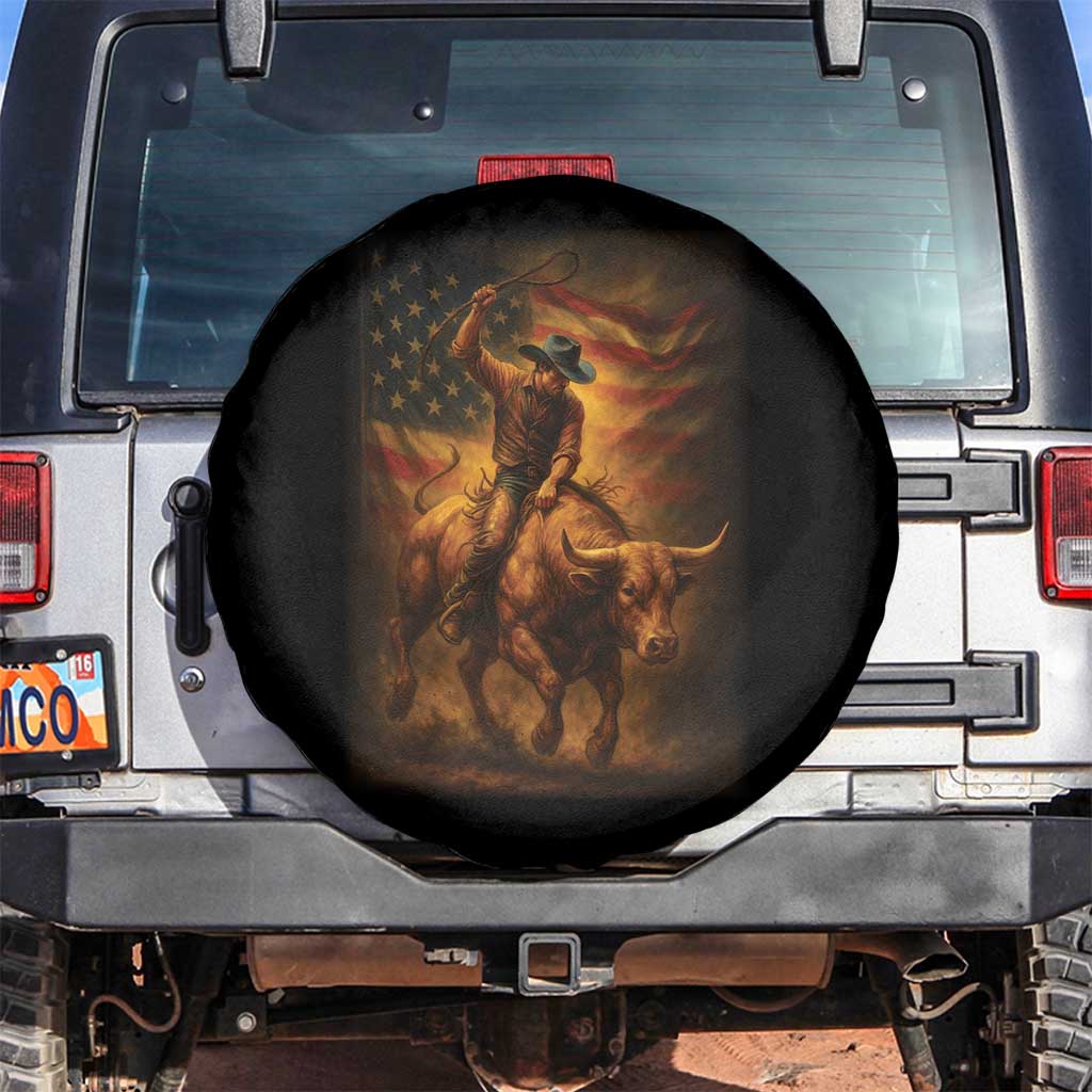 Patriotic Cowboy Spare Tire Cover American Bucking Bull Rider USA Rodeo Art TS12 No hole Black Print Your Wear