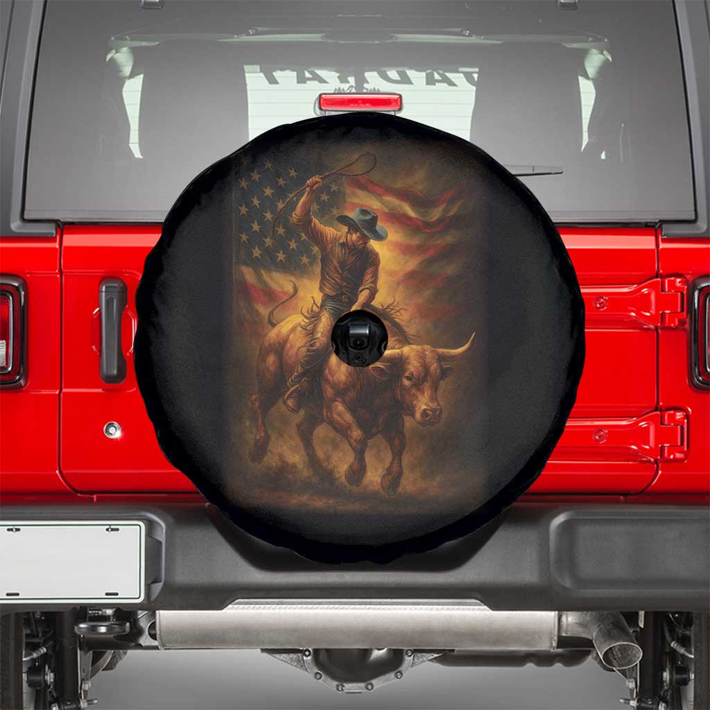 Patriotic Cowboy Spare Tire Cover American Bucking Bull Rider USA Rodeo Art TS12 Black Print Your Wear
