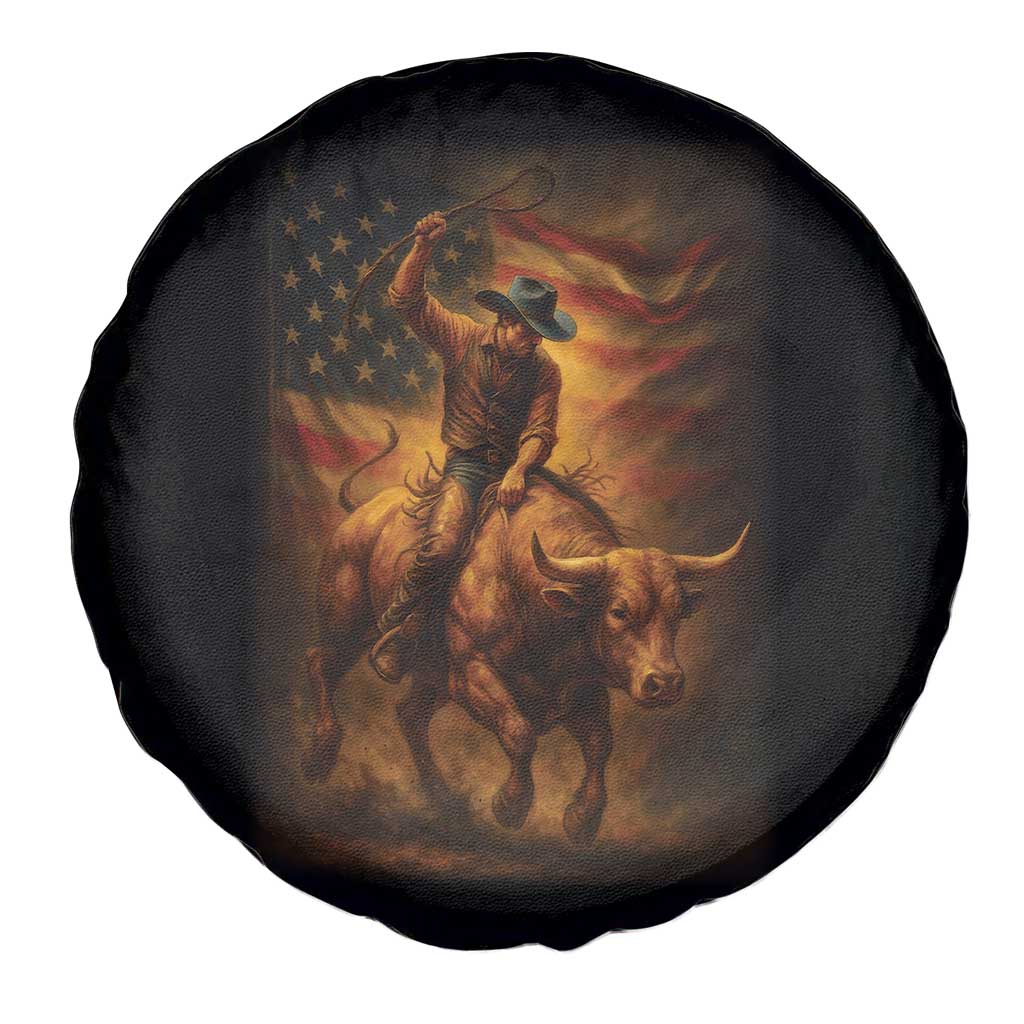 Patriotic Cowboy Spare Tire Cover American Bucking Bull Rider USA Rodeo Art TS12 Print Your Wear