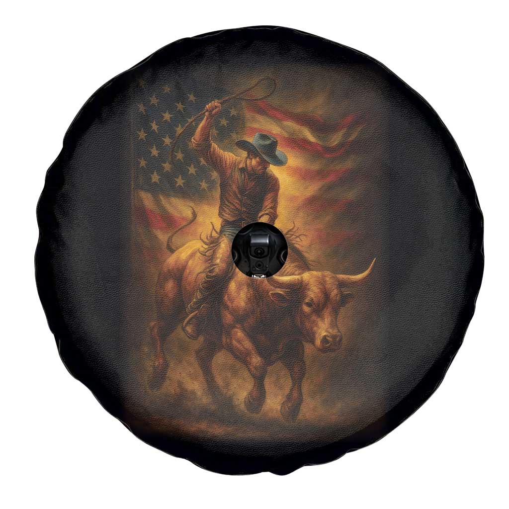 Patriotic Cowboy Spare Tire Cover American Bucking Bull Rider USA Rodeo Art TS12 Print Your Wear