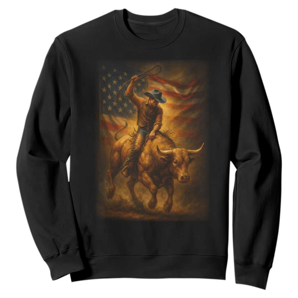 Patriotic Cowboy Sweatshirt American Bucking Bull Rider USA Rodeo Art TS12 Black Print Your Wear