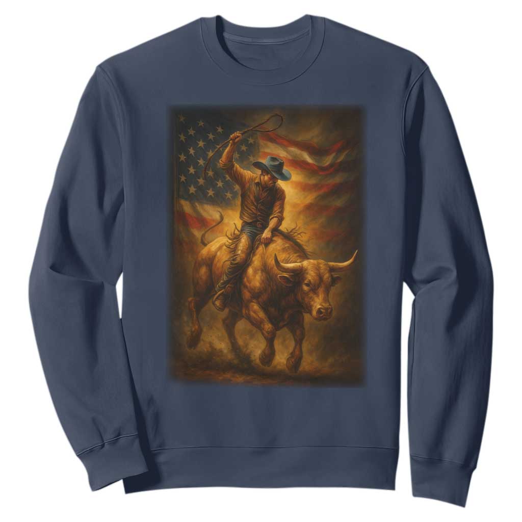 Patriotic Cowboy Sweatshirt American Bucking Bull Rider USA Rodeo Art TS12 Navy Print Your Wear