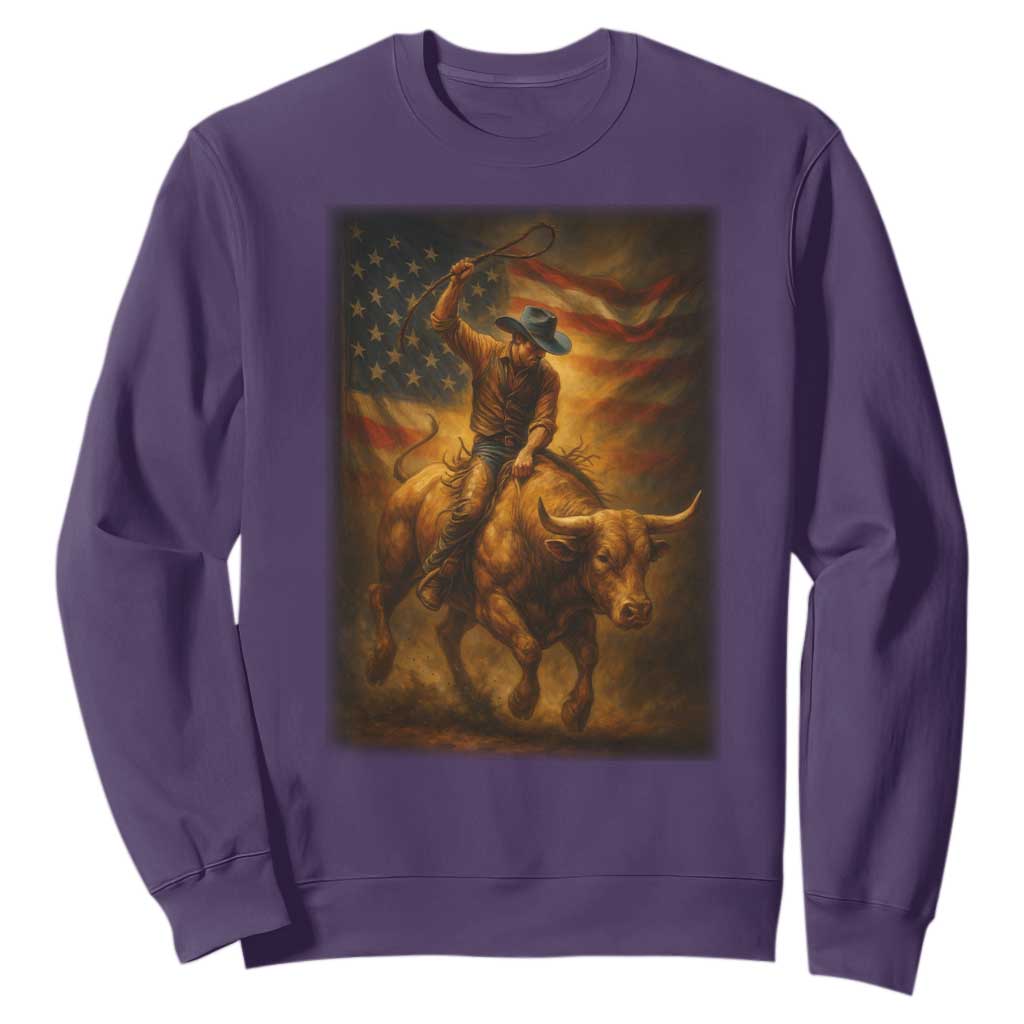 Patriotic Cowboy Sweatshirt American Bucking Bull Rider USA Rodeo Art TS12 Purple Print Your Wear