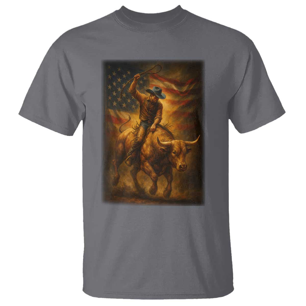 Patriotic Cowboy T Shirt American Bucking Bull Rider USA Rodeo Art TS12 Charcoal Print Your Wear