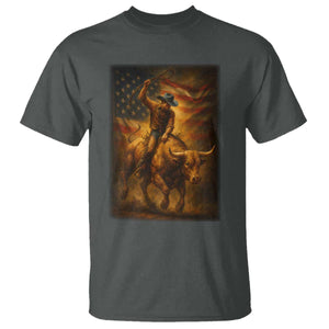 Patriotic Cowboy T Shirt American Bucking Bull Rider USA Rodeo Art TS12 Dark Heather Print Your Wear