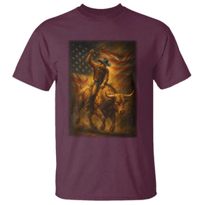 Patriotic Cowboy T Shirt American Bucking Bull Rider USA Rodeo Art TS12 Maroon Print Your Wear