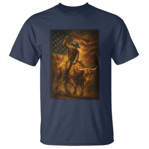 Patriotic Cowboy T Shirt American Bucking Bull Rider USA Rodeo Art TS12 Navy Print Your Wear