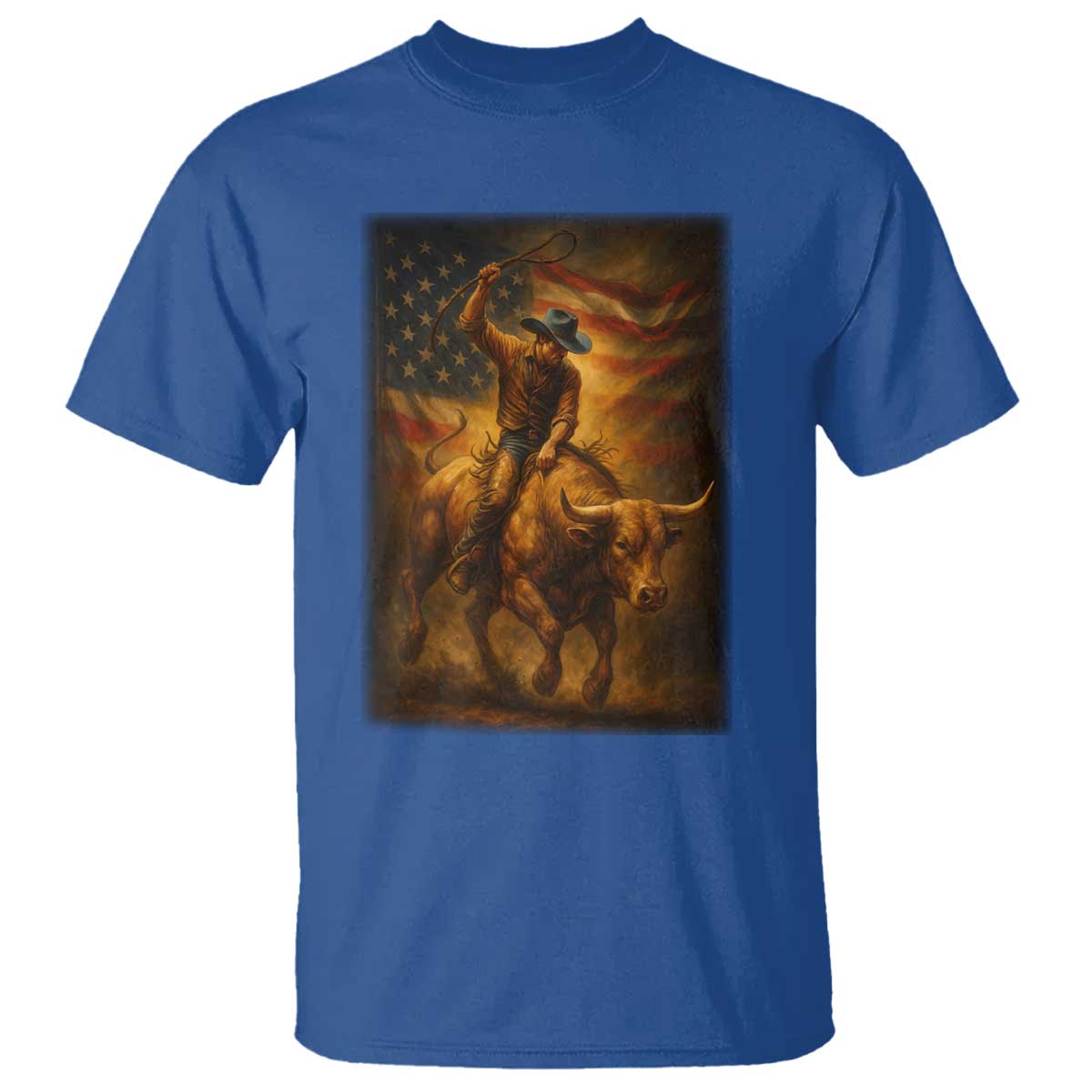 Patriotic Cowboy T Shirt American Bucking Bull Rider USA Rodeo Art TS12 Royal Blue Print Your Wear