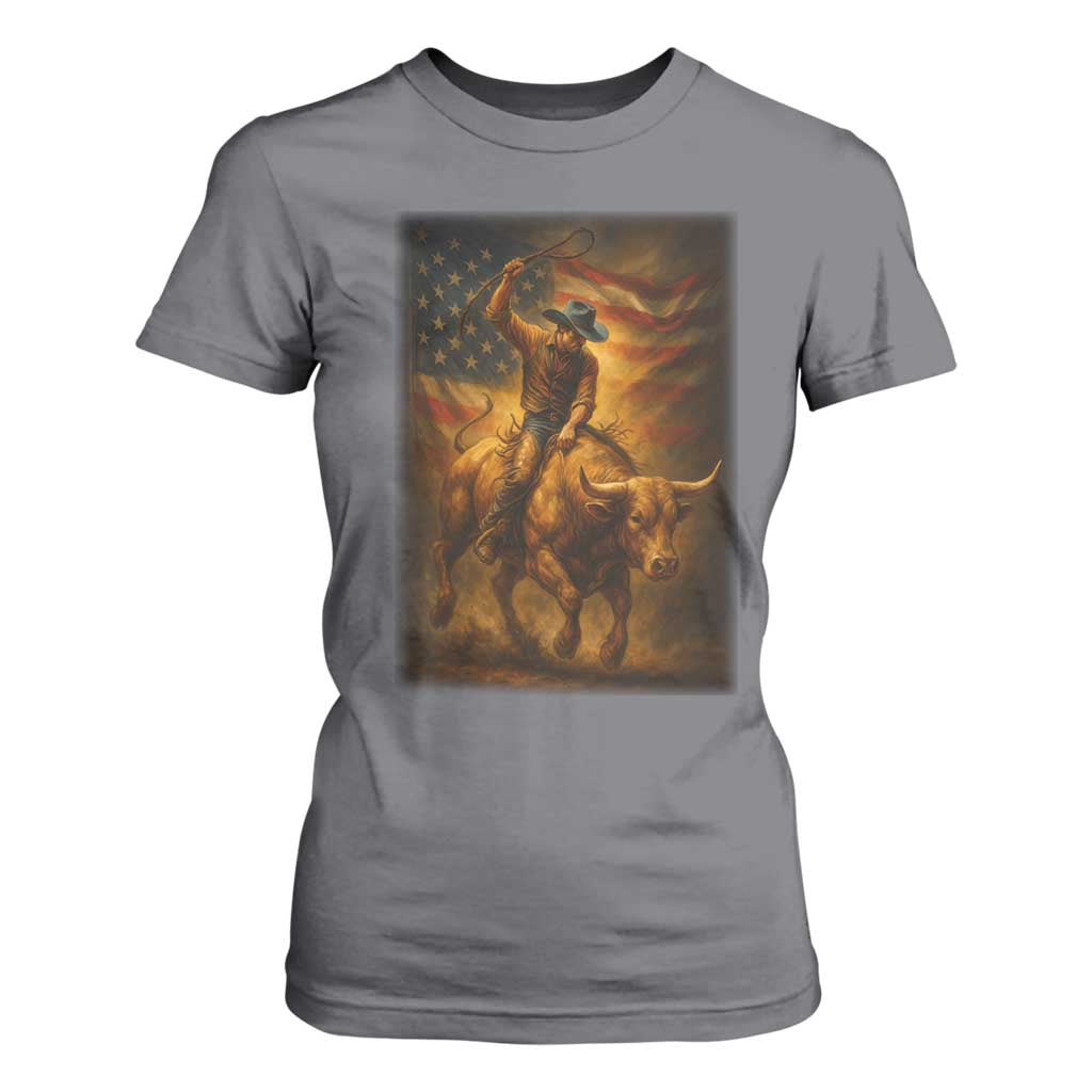 Patriotic Cowboy T Shirt For Women American Bucking Bull Rider USA Rodeo Art TS12 Charcoal Print Your Wear
