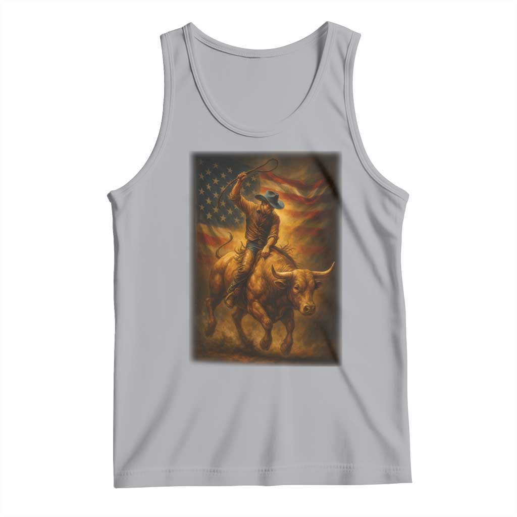 Patriotic Cowboy Tank Top American Bucking Bull Rider USA Rodeo Art TS12 Athletic Heather Print Your Wear