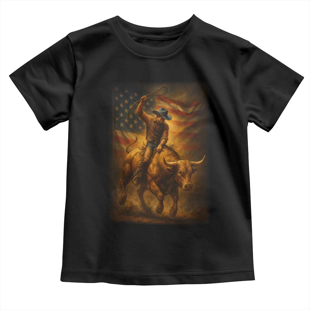 Patriotic Cowboy Toddler T Shirt American Bucking Bull Rider USA Rodeo Art TS12 Black Print Your Wear