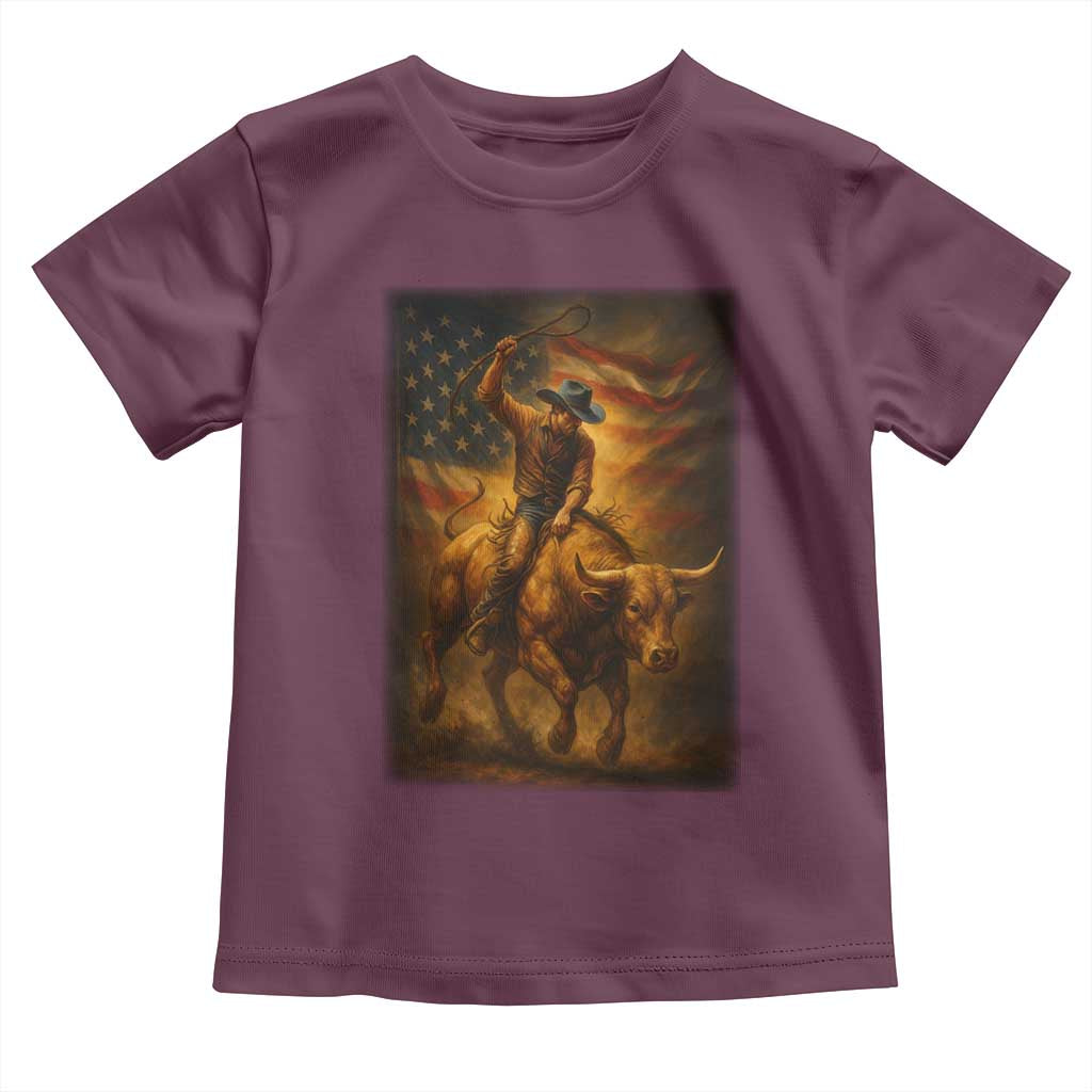 Patriotic Cowboy Toddler T Shirt American Bucking Bull Rider USA Rodeo Art TS12 Maroon Print Your Wear