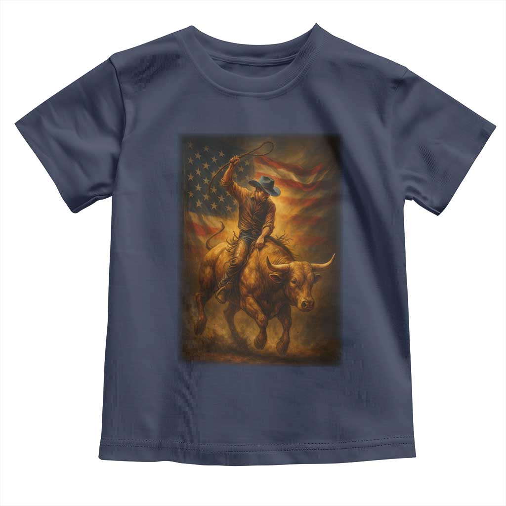 Patriotic Cowboy Toddler T Shirt American Bucking Bull Rider USA Rodeo Art TS12 Navy Print Your Wear