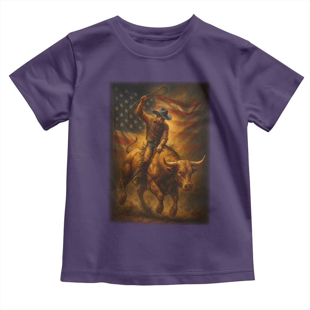 Patriotic Cowboy Toddler T Shirt American Bucking Bull Rider USA Rodeo Art TS12 Purple Print Your Wear