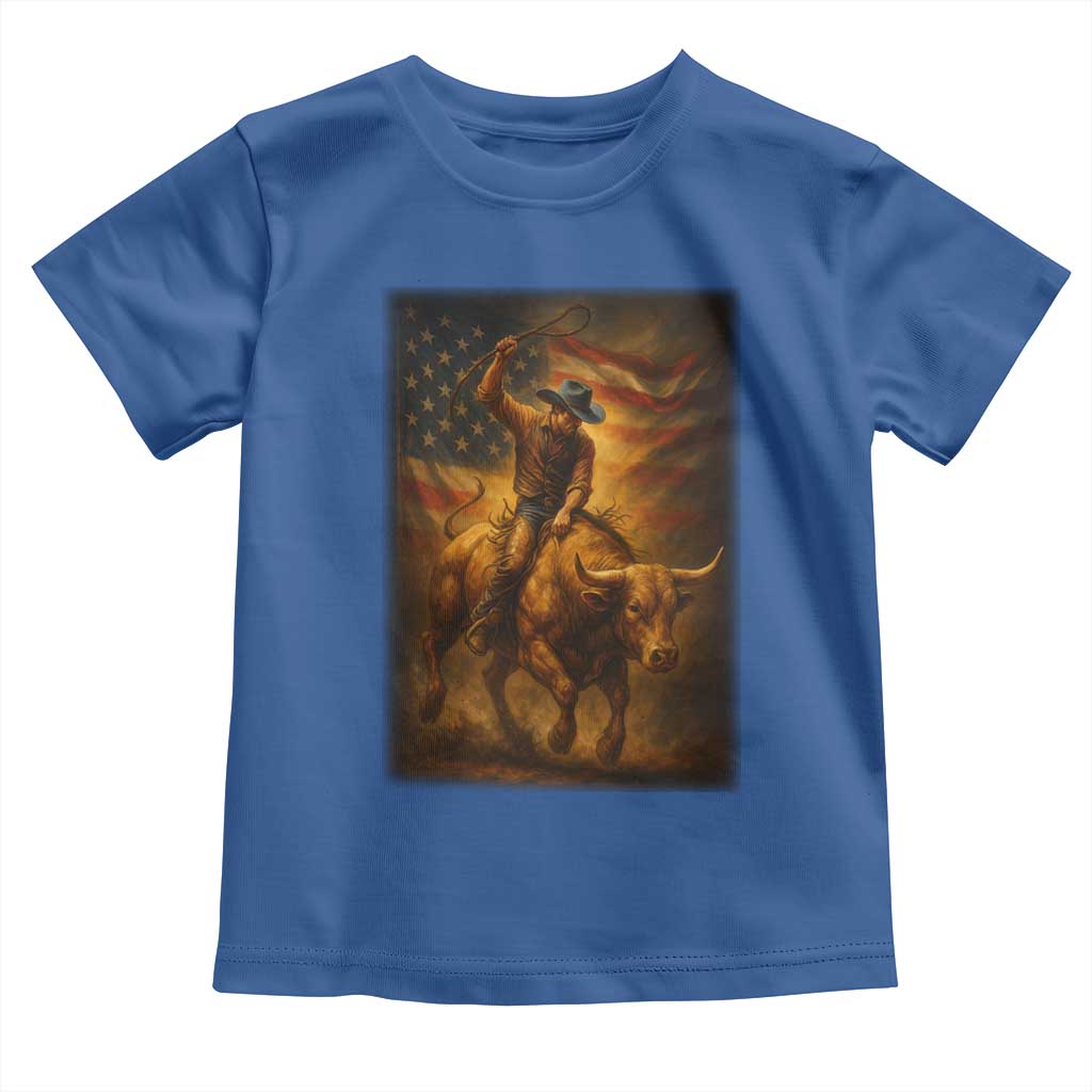 Patriotic Cowboy Toddler T Shirt American Bucking Bull Rider USA Rodeo Art TS12 Royal Blue Print Your Wear