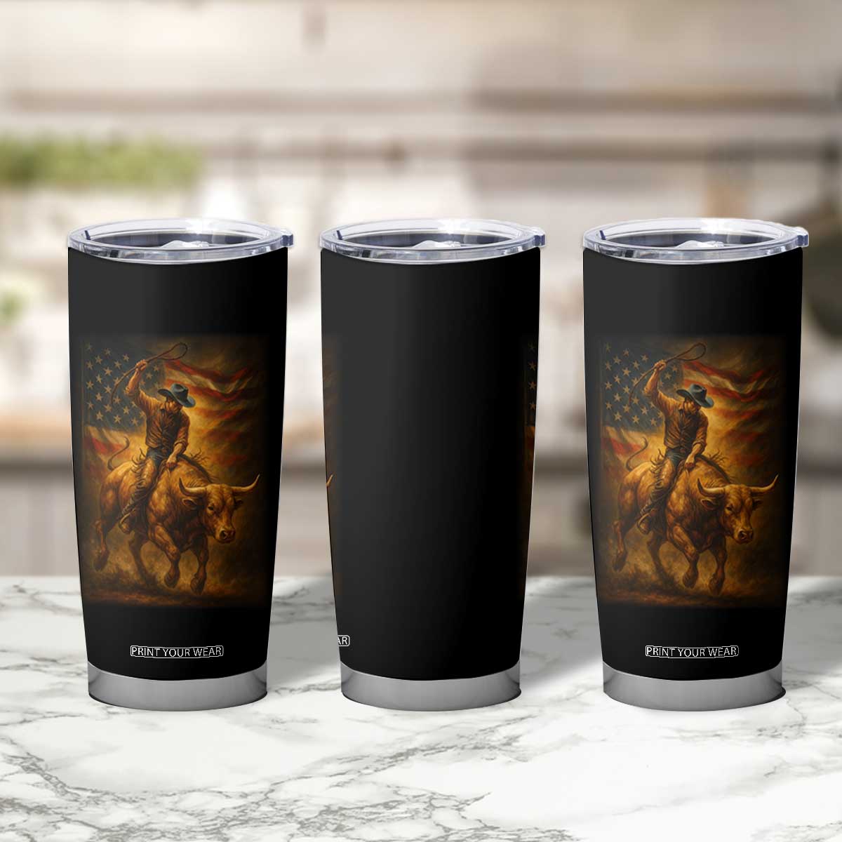 Patriotic Cowboy Tumbler Cup American Bucking Bull Rider USA Rodeo Art TS12 Print Your Wear