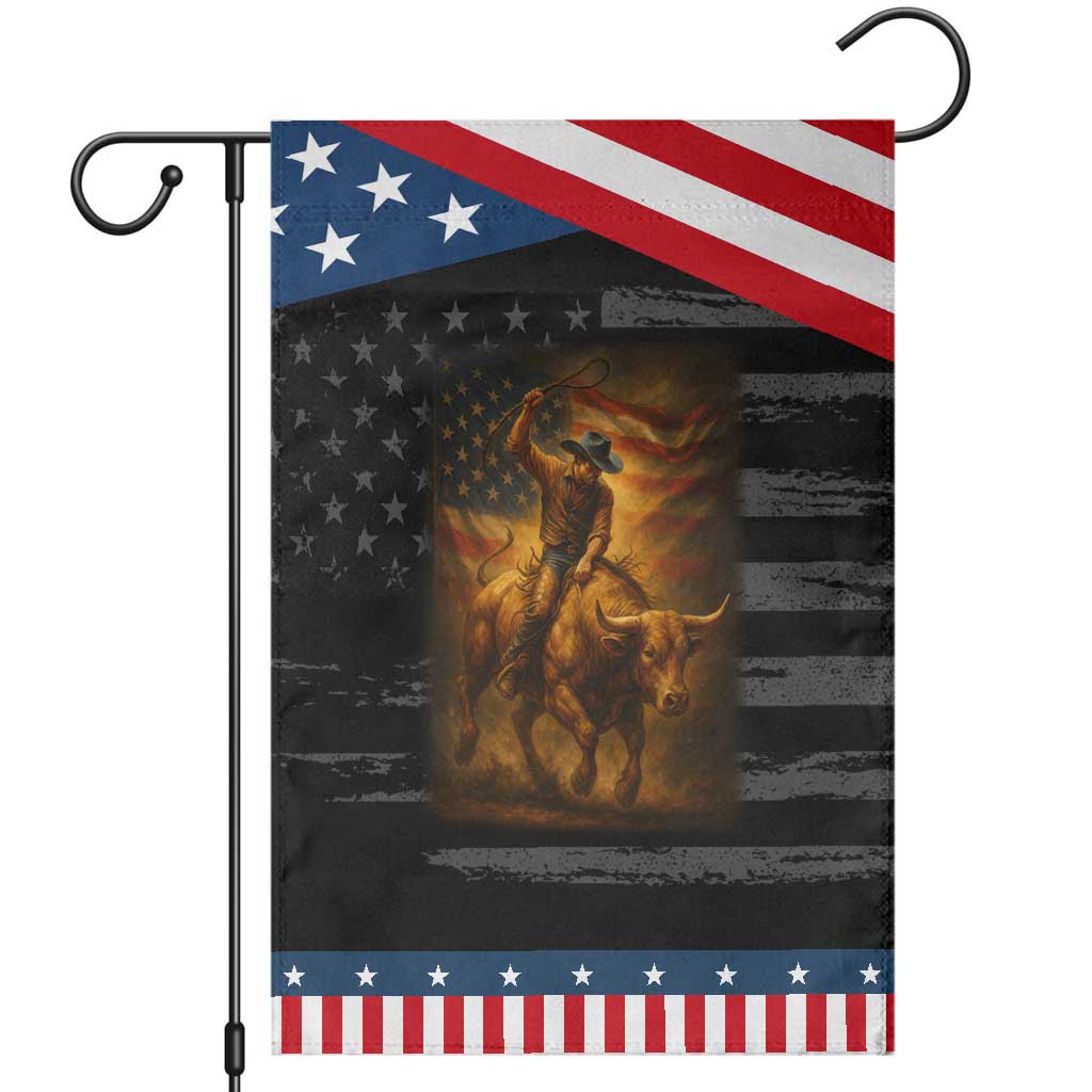 Patriotic Cowboy Garden Flag American Bucking Bull Rider USA Rodeo Art TS12 Distressed Black Blue Print Your Wear