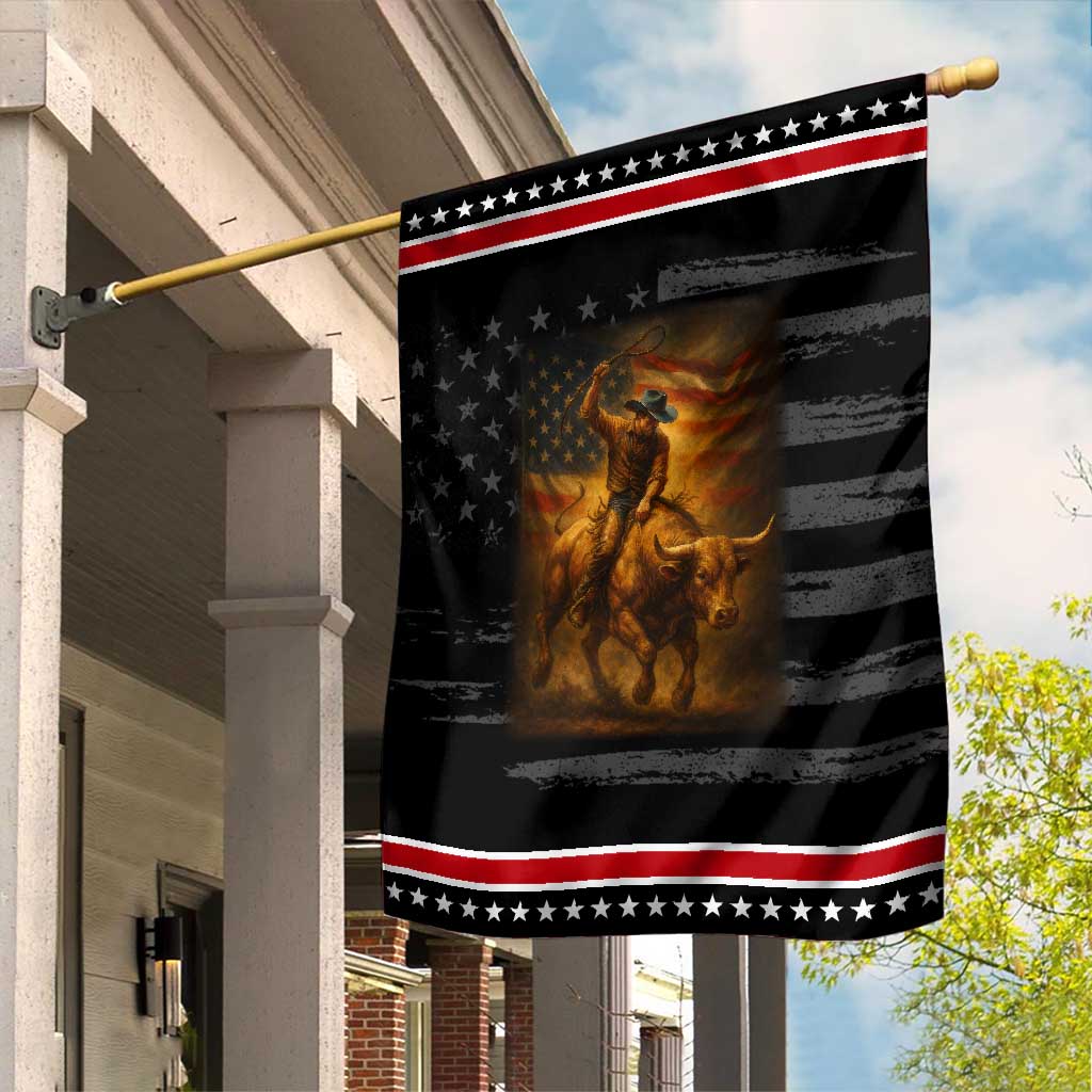 Patriotic Cowboy Garden Flag American Bucking Bull Rider USA Rodeo Art TS12 Distressed Black Red Print Your Wear