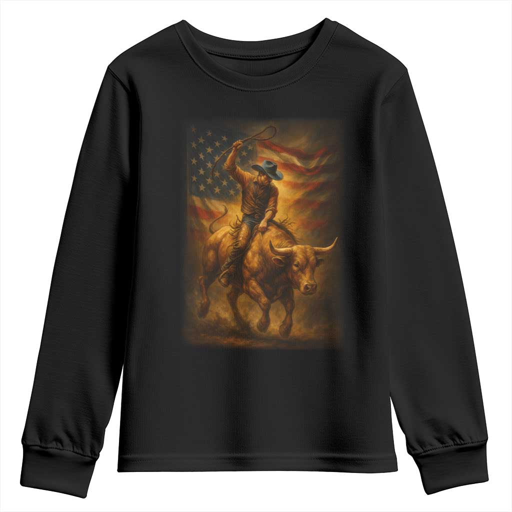 Patriotic Cowboy Youth Sweatshirt American Bucking Bull Rider USA Rodeo Art TS12 Black Print Your Wear