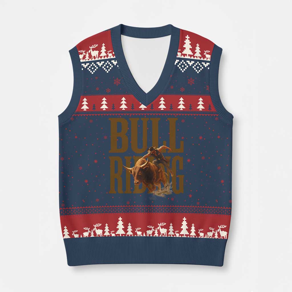 Bull Riding Cowboy Western Texas Rodeo Life V-Neck Knit Sweater Vest TS12 Navy Red Print Your Wear