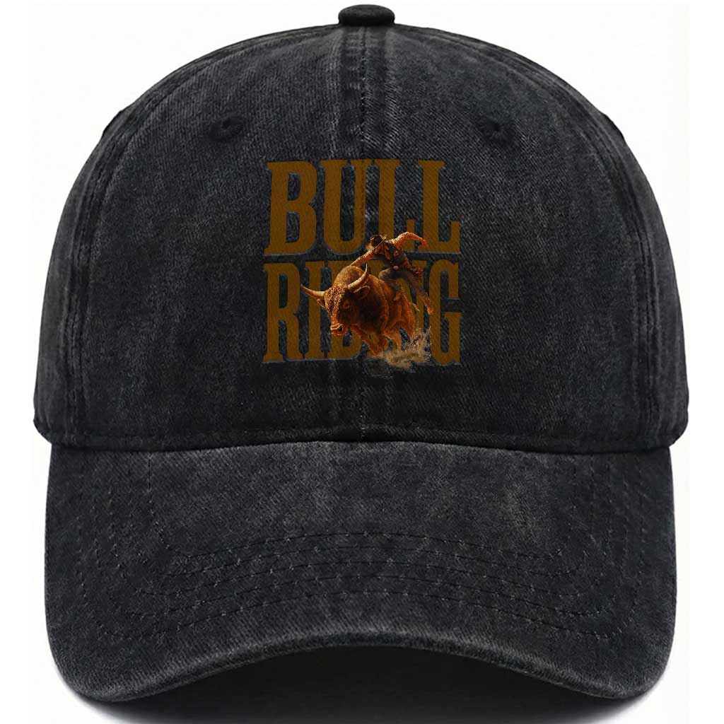 Bull Riding Cowboy Western Texas Rodeo Life Washed Cotton Baseball Cap TS12 Washed Cap Universal Fit Black Print Your Wear