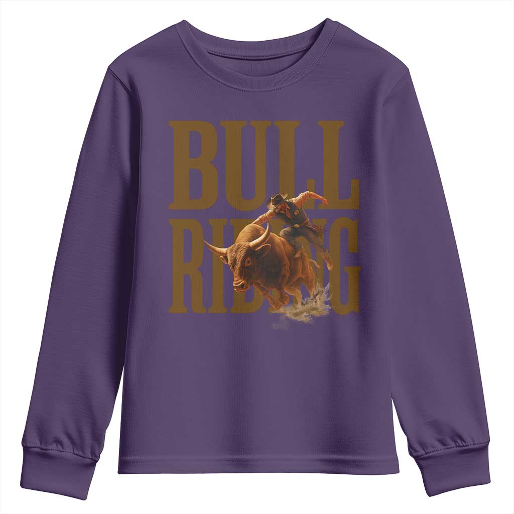 Bull Riding Cowboy Western Texas Rodeo Life Youth Sweatshirt TS12 Purple Print Your Wear
