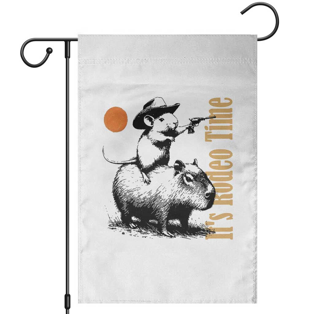 It Is Rodeo Time Garden Flag Funny Wild West Mouse Riding Capybara TS12 White Print Your Wear