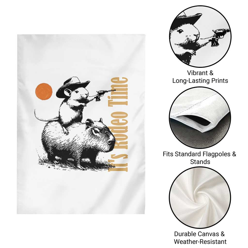 It Is Rodeo Time Garden Flag Funny Wild West Mouse Riding Capybara TS12 Print Your Wear