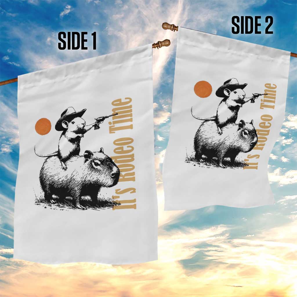 It Is Rodeo Time Garden Flag Funny Wild West Mouse Riding Capybara TS12 Print Your Wear