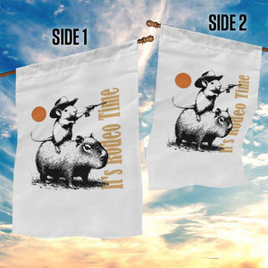 It Is Rodeo Time Garden Flag Funny Wild West Mouse Riding Capybara TS12 Print Your Wear