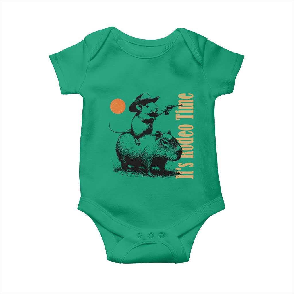 It Is Rodeo Time Baby Onesie Funny Wild West Mouse Riding Capybara TS12 Irish Green Print Your Wear