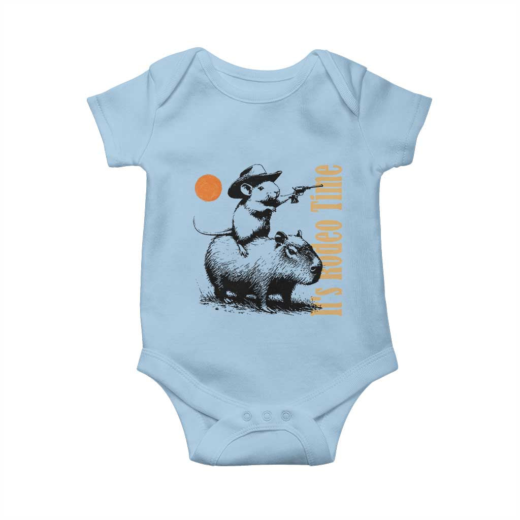 It Is Rodeo Time Baby Onesie Funny Wild West Mouse Riding Capybara TS12 Light Blue Print Your Wear
