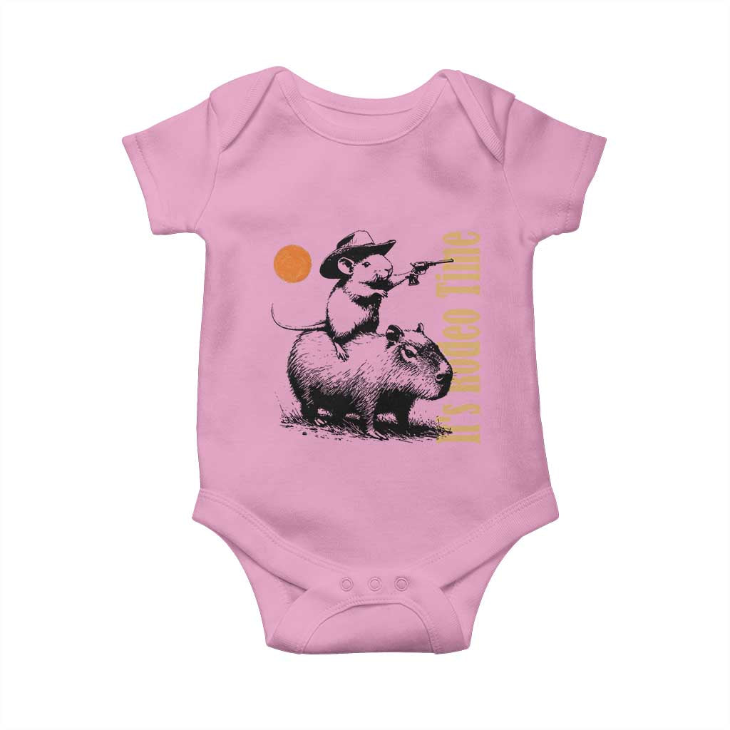 It Is Rodeo Time Baby Onesie Funny Wild West Mouse Riding Capybara TS12 Light Pink Print Your Wear