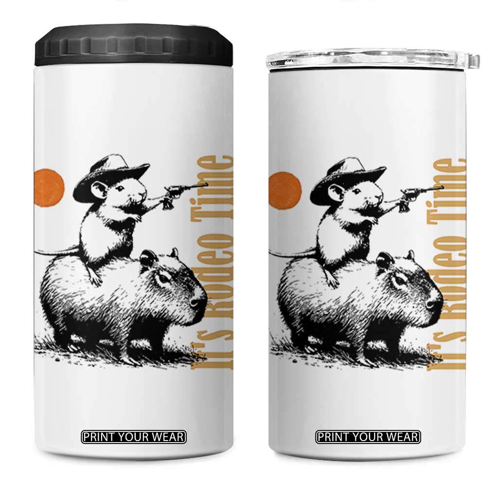 It Is Rodeo Time 4 in 1 Can Cooler Tumbler Funny Wild West Mouse Riding Capybara TS12 One Size: 16 oz White Print Your Wear