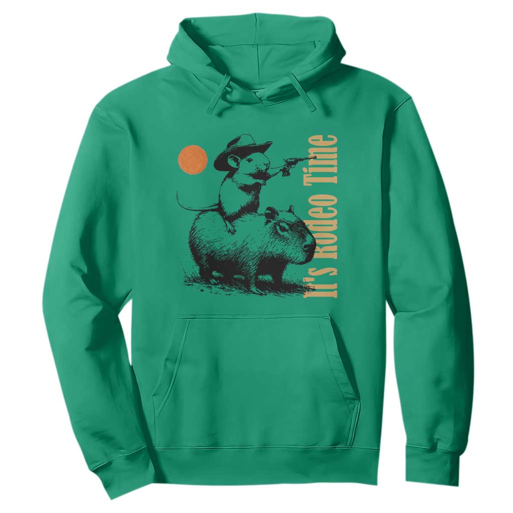 It Is Rodeo Time Hoodie Funny Wild West Mouse Riding Capybara TS12 Irish Green Print Your Wear