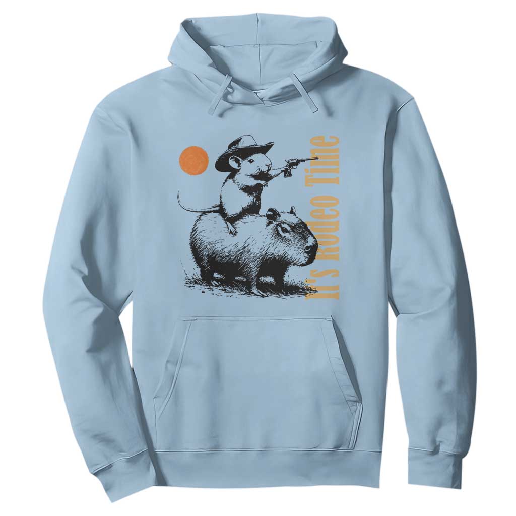It Is Rodeo Time Hoodie Funny Wild West Mouse Riding Capybara TS12 Light Blue Print Your Wear