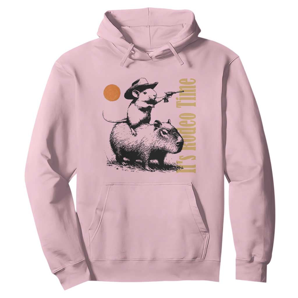 It Is Rodeo Time Hoodie Funny Wild West Mouse Riding Capybara TS12 Light Pink Print Your Wear