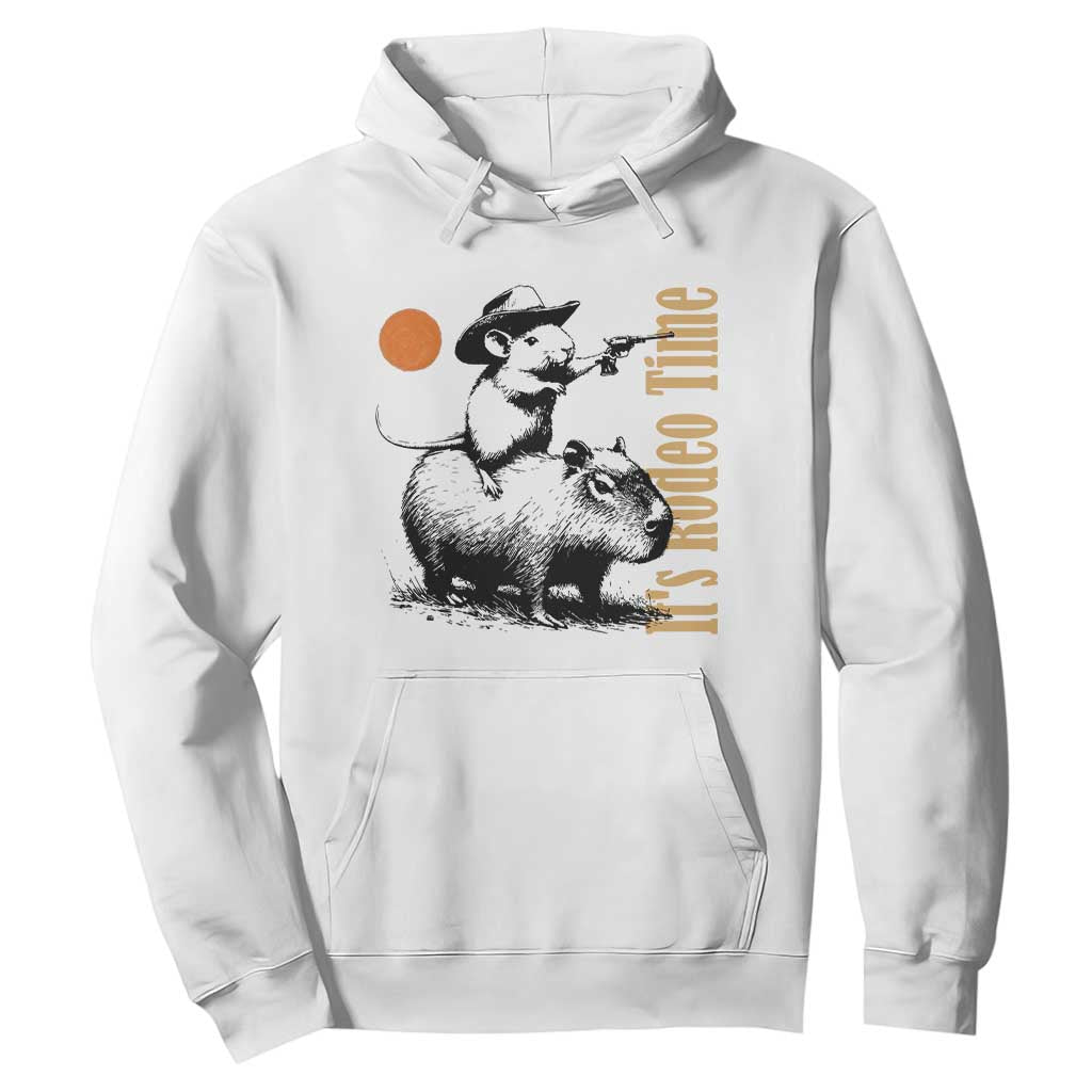It Is Rodeo Time Hoodie Funny Wild West Mouse Riding Capybara TS12 White Print Your Wear