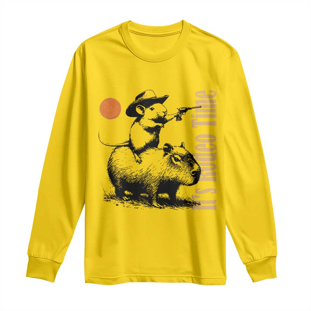 It Is Rodeo Time Long Sleeve Shirt Funny Wild West Mouse Riding Capybara TS12 Daisy Print Your Wear