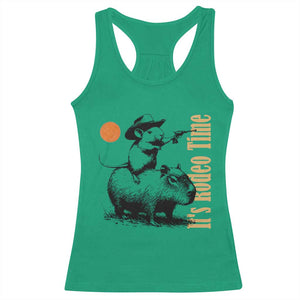 It Is Rodeo Time Racerback Tank Top Funny Wild West Mouse Riding Capybara TS12 Irish Green Print Your Wear