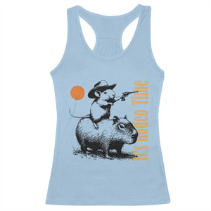 It Is Rodeo Time Racerback Tank Top Funny Wild West Mouse Riding Capybara TS12 Light Blue Print Your Wear