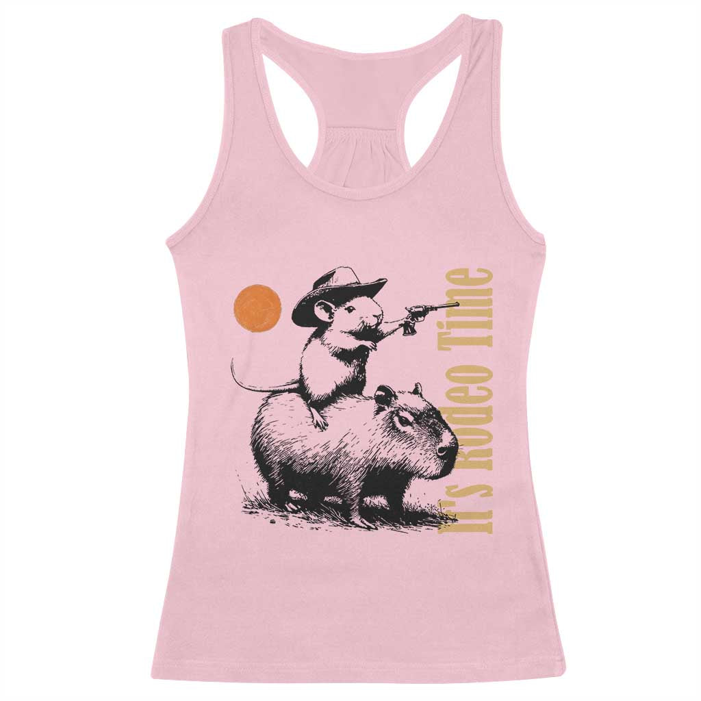 It Is Rodeo Time Racerback Tank Top Funny Wild West Mouse Riding Capybara TS12 Light Pink Print Your Wear