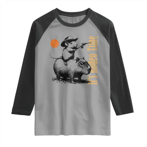 It Is Rodeo Time Raglan Shirt Funny Wild West Mouse Riding Capybara TS12 Sport Gray Black Print Your Wear