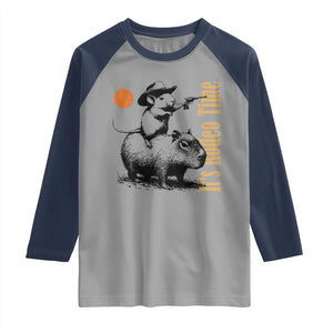It Is Rodeo Time Raglan Shirt Funny Wild West Mouse Riding Capybara TS12 Sport Gray Navy Print Your Wear