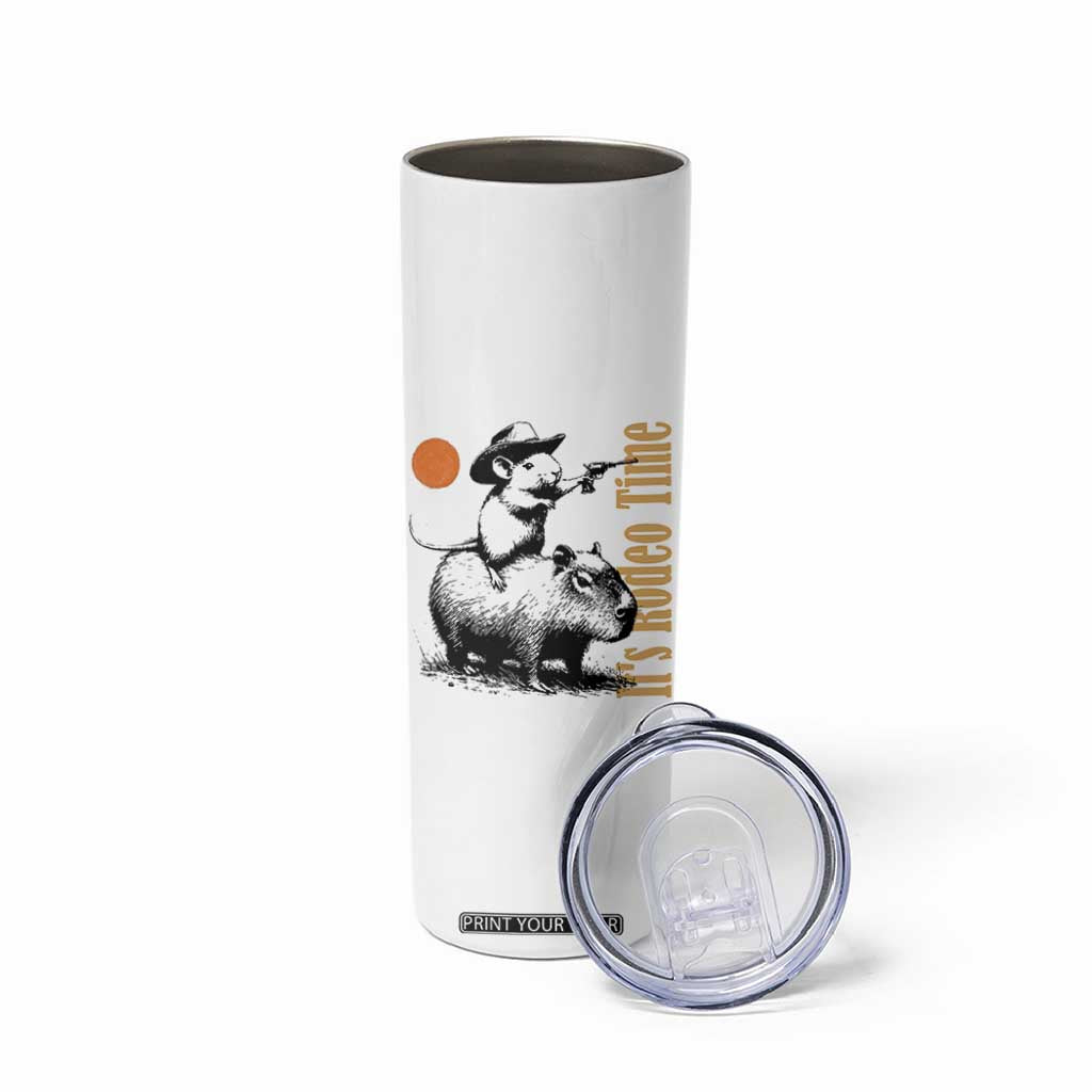 It Is Rodeo Time Skinny Tumbler Funny Wild West Mouse Riding Capybara TS12 Print Your Wear