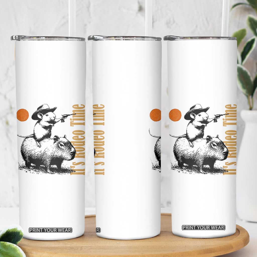 It Is Rodeo Time Skinny Tumbler Funny Wild West Mouse Riding Capybara TS12 Print Your Wear