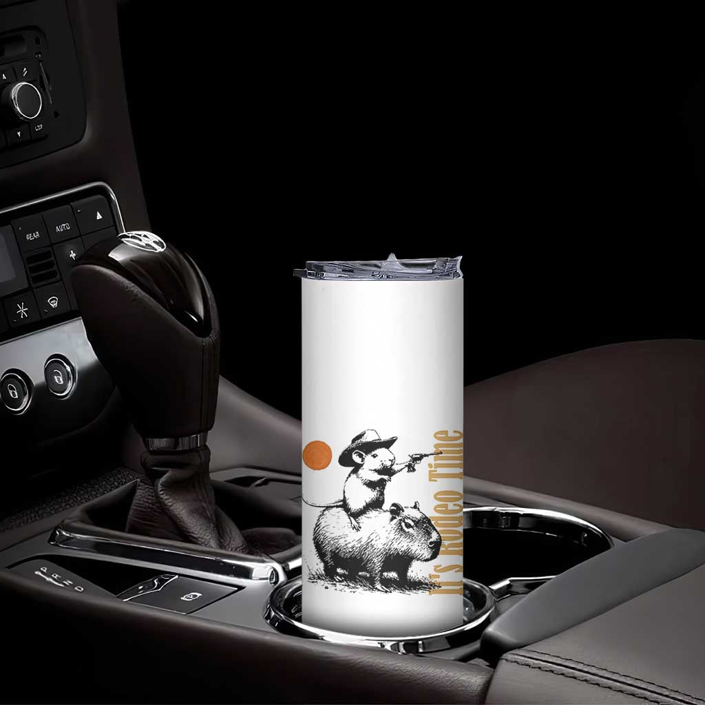 It Is Rodeo Time Skinny Tumbler Funny Wild West Mouse Riding Capybara TS12 Print Your Wear