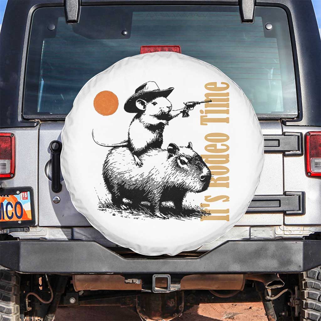It Is Rodeo Time Spare Tire Cover Funny Wild West Mouse Riding Capybara TS12 No hole White Print Your Wear