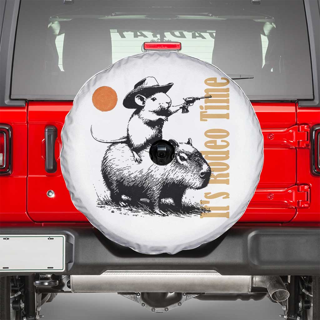 It Is Rodeo Time Spare Tire Cover Funny Wild West Mouse Riding Capybara TS12 White Print Your Wear